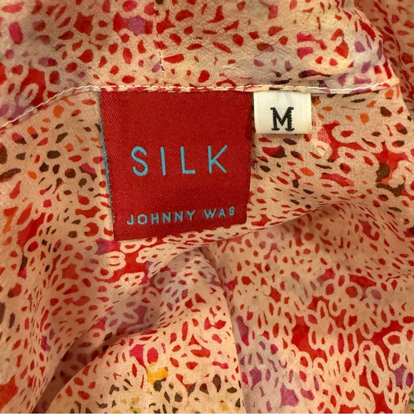 Johnny Was Silk Multi Color Tie-Front Blouse - Red, Green, Yellow sz M - Picture 6 of 11